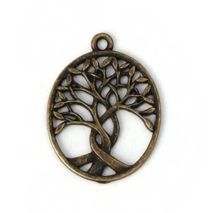 10 Impresionantes Colgantes Dijes Modernos Ovalados Tono Bronce Antiguos Diseño de Árboles - Imagen 1 de 2