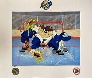 Toon Art St. Louis Blues Warner Bros Taz NHL Hockey Devil of a Save Litho PP