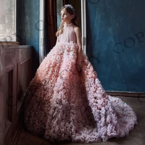 Ruffles A-Line Princess Flower Girl Communion Ball Gown Dress Children Girl Prom - Picture 1 of 3