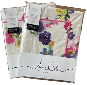 Anne de Solene~2 Farandole~Floral Multicolor~Percale~NWT~2 King Shams~200 TC~ - Picture 1 of 10
