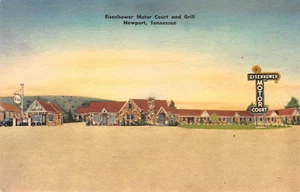 Postal de lino Eisenhower Motor Court & Grill Newport, Tennessee Roadside c1940s - Imagen 1 de 2