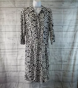 Jacqui E Womens Printed Shirt Dress Sz 14 Blue White Button Front Tabbed Sleeves - Picture 1 of 5