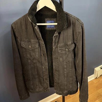 Zara, Jaqueta Jeans Masculina Preta com Forro de Pele Sintética, Média - Imagem 1 de 4