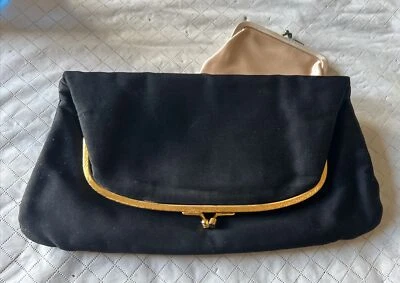 COBLENTZ Original Black Satin Clutch Purse Goldtone Clasp Handbag - Image 1 of 4