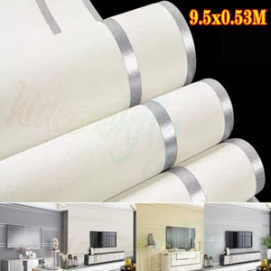 Modern White Silver Giltter Striped Textured Wallpaper Non-Woven Wall Paper 1-6X - Picture 1 of 86