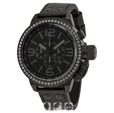 TW Steel Canteen TW913 Black Jeweled Chronograph Men's Watch Leather Strap NWOB - Image 1 of 4