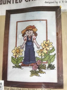 Caron 1981 Girl Flowers J.T. Ogden 5 X 7” Counted Cross Stitch New Sealed Kit - Picture 1 of 4