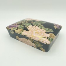 FITZ & FLOYD CARD BOX  FLORAL & BLACK PORCELAIN HOLDS 2 CARD DECKS FLOWERS