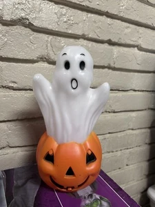 Halloween Blow Mold Ghost Pumpkin LED Light 12" Color Chang - Picture 1 of 6