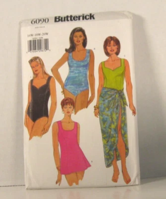 Butterick 6090 Easy Swimsuits & Cover-Up Women's Sizes 16W-20W Pattern Uncut - Image 1 of 3