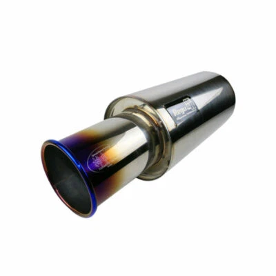 2.5'' ID 4'' OD Rolled Straight Exhaust Muffler Tip 6'' Body Resonator Blue - Image 1 of 4