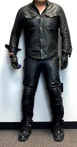Black Armored Leather Pilot Pants 32 - Picture 1 of 8