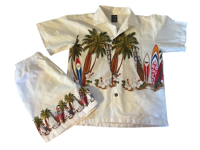 Conjunto de shorts camisa havaiana vintage anos 80 infantil tamanho 5-6 algodão praia tiki meninos - Imagem 1 de 4