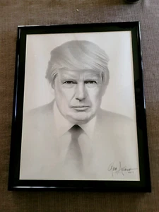President Donald Trump charcoal drawing by Gary Saderup Frame/Matted/stand 14x18 - Picture 1 of 3