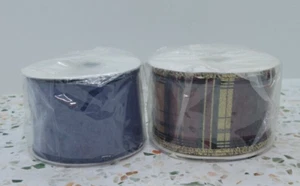 Home Interiors and Gifts Two New Spools Ribbon Wire Edge Blue, Plaid Gold Trim - Picture 1 of 8