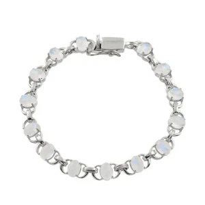925 Sterling Silver Oval Cut Natural Rainbow Moonstone Bracelet Gemstone Jewelry - Picture 1 of 4