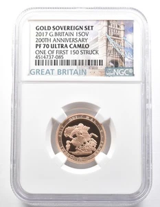 2017 Great Britain 1 Sovereign Gold 200th Pistrucci PF70 UCAM NGC *0346 - Picture 1 of 3