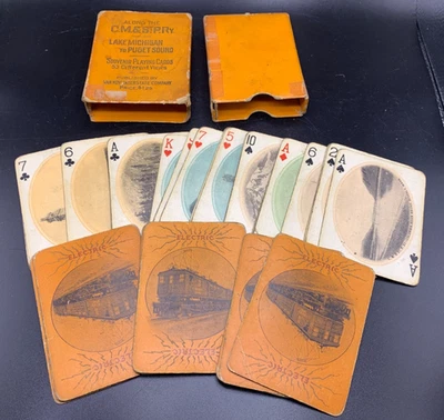 Antigo Cartas de baralho 1919 Chicago Milwaukee St. Paul & Pacific Railroad Van Noy - Imagem 1 de 4
