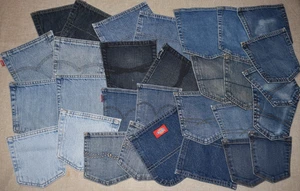 30 Denim Blue Jean Pockets w/Backing Quilting Crafts Sew LOT of 30 Pieces Bundle - Picture 1 of 17