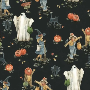 Feline Drive Fabric TRICK OR TREAT Black Halloween - Fat Quarter (18"x22") FQ - Picture 1 of 8