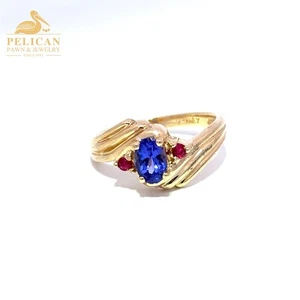 DAMENRING 14K GELBGOLD TANSANIT & RUBIN (mue kp) (PDS037951) - Bild 1 von 7