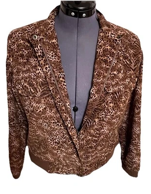 VTG Animal Print Leopard  Blazer Jacket Zip Womens 8 Y2K Mob Wife Brown Black - Image 1 of 4