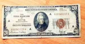 1929 $20 Federal Reserve Bank of Boston National Currency Note Light Circulation - Picture 1 of 4