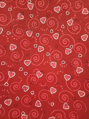 Hearts Scrolls Red Glitter Valentine's Day 100% Cotton Fabric 1 Yard Love  - Image 1 of 2
