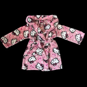 Hello Kitty Girls Robe Very Soft Front Pockets Belt Tie w/ Inside Tie Pink EUC - Picture 1 of 8