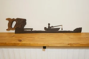 Man Fishing On A Boat Angler Rod Lake Saw Wood Hobby Fly Rope Fishwrman - Picture 1 of 3