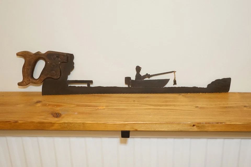 Man Fishing On A Boat Angler Rod Lake Saw Wood Hobby Fly Rope Fishwrman - Image 1 of 3