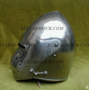 18GA SCA LARP Medieval Bascinet Helmet Pig Face Hounskull Klappvisor Helmet - Picture 1 of 2