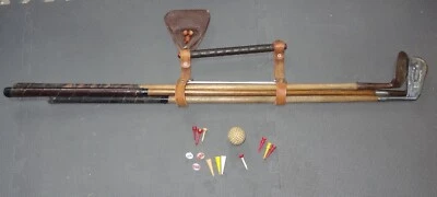ÓTIMA EXIBIÇÃO TACOS DE GOLFE ANTIGOS VINTAGE EM SUPORTE, BOLAS TEES MARCADOR DE BOLA - Imagem 1 de 4