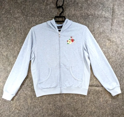 De Colección Catalina Sudadera con Capucha Mujer Mediana Azul Tejida Cremallera Completa Con Capucha Floral Gráfico Bolsillo Foto 1 de 4