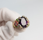 Kirks Folly“ Garden Fantasy” Purple stone enamel Dragonfly Flowers Ring size 11