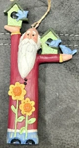 Adorno vintage de madera tallada de Papá Noel pájaros pajarera girasol 6 pulgadas - Imagen 1 de 5
