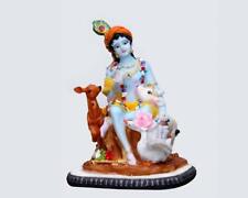 Hindou Dieu Lord Krishna Avec Oiseaux & Animaux Sculpture Idol Figurine 17.8cm