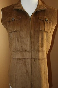 Ralph Lauren Brown Faux Suede Vest Full Zip Pockets Outdoor Adventure LP NWOT - Picture 1 of 7