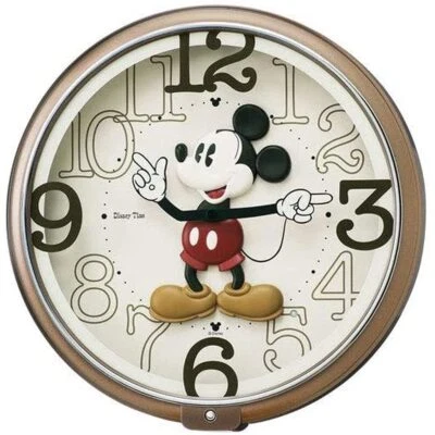 FW576B Disney Mickey Mouse Character Wall Clock Metallic 6 Songs Melody Brown - Image 1 of 4