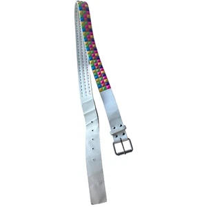 White Adjustable Belt w/Colorful Tiles 100% Polyurethane Women's Size XL (READ) - Picture 1 of 14