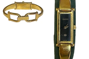 AUTH GUCCI Vtg Ladies Watch-Gold Tone Bracelet-Horsebit Clasp-1500L-For Parts - Picture 1 of 11