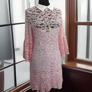 60s Vibe, Lace Overlay Day Dress Size S Uk 8/10 See Measurements - Picture 1 of 12