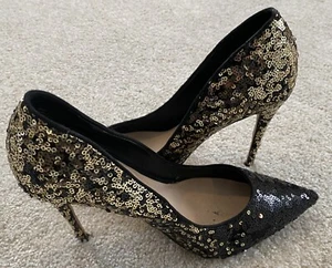 Tacones Aldo Stessy lentejuelas doradas negras talla 7 1/2.  Caja original incluida. - Imagen 1 de 13