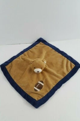 Tiddliwinks Brown Tan Bear Football Baby Lovey Plush Security Blanket Blue 13" - Image 1 of 4