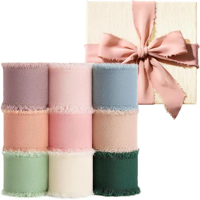 Rollos de cinta de gasa de 9 rollos x 2 yardas, cinta de seda, juego de flecos para ramo de flores Foto 1 de 4