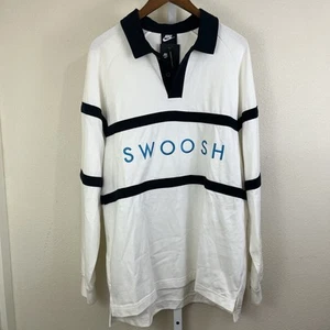 NWT Nike Swoosh Embroidered Casual Polo Long Sleeve Mens L Large White FLAWED - Picture 1 of 8