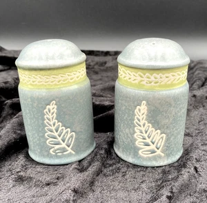 Vintage Retro Ceramic Soft Teal/Gray & Green Salt & Pepper Shakers, Floral Leaf - Picture 1 of 7