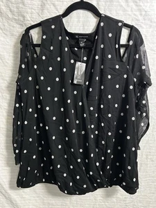 Blusa Top Inc International Concept Fantasia Negro Blanco Lunares Talla 2X - Imagen 1 de 7