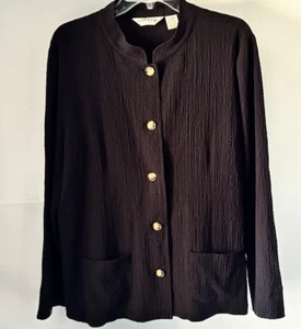 Orvis Black Jacket L Textured Long Sleeve Mandarin Collar Button Minimal Classic - Picture 1 of 5
