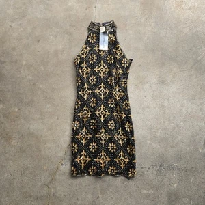 Vintage SCALA Halter Beaded Pattern Embellished Mini Dress Black  Nwt S - Picture 1 of 6